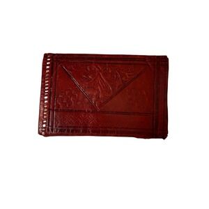 Vintage‎ Moroccan Tooled Leather Wallet Envelope Style Red Boho Retro